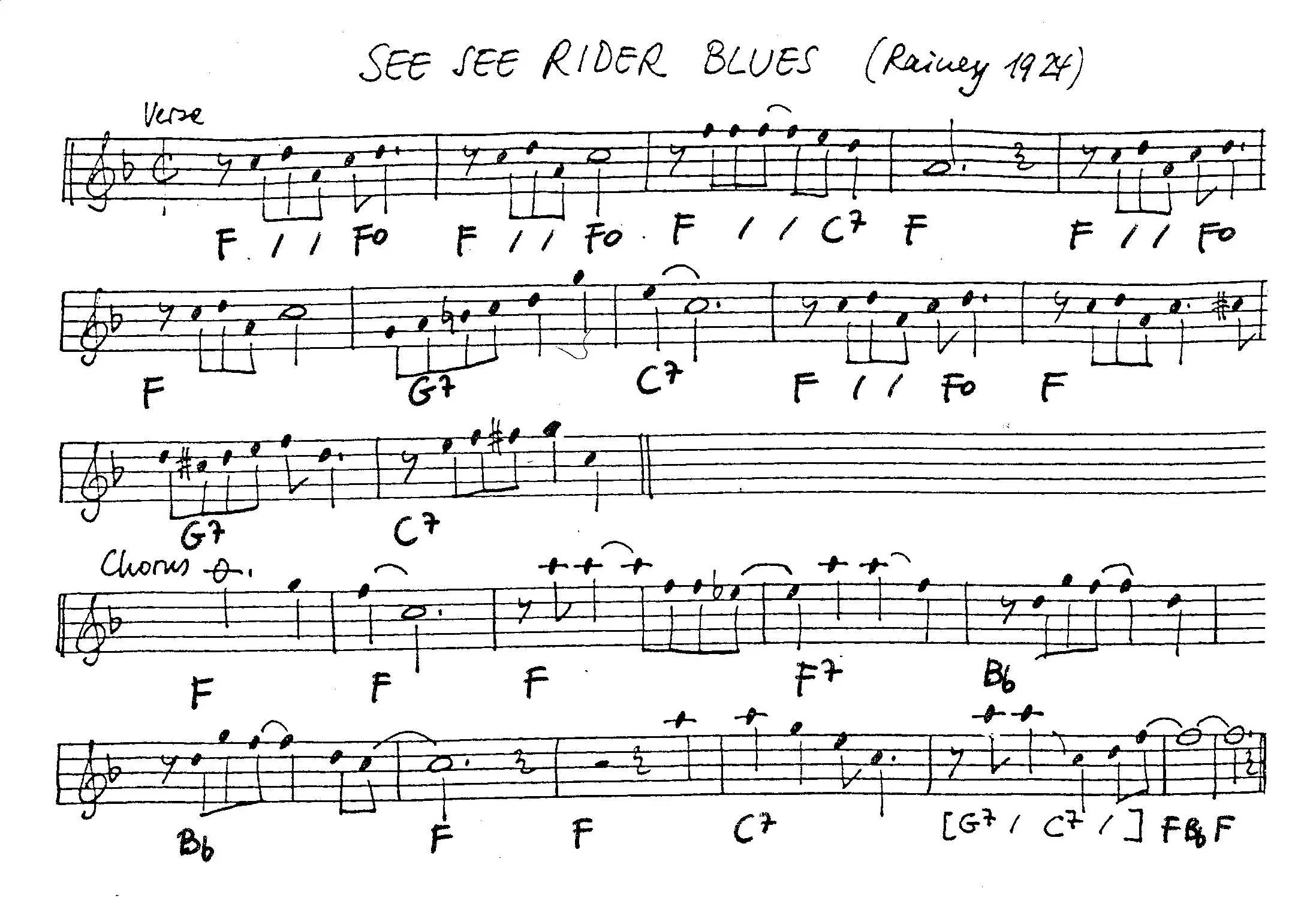 see see rider blues free jazz leadsheet - Courtesy of the Jungle Jazz Band